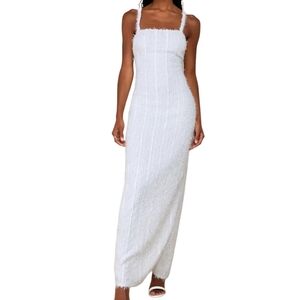 Lulus Sensational Invite White Soft Fluff Textured Knit Maxi Dress,Medium,NWT